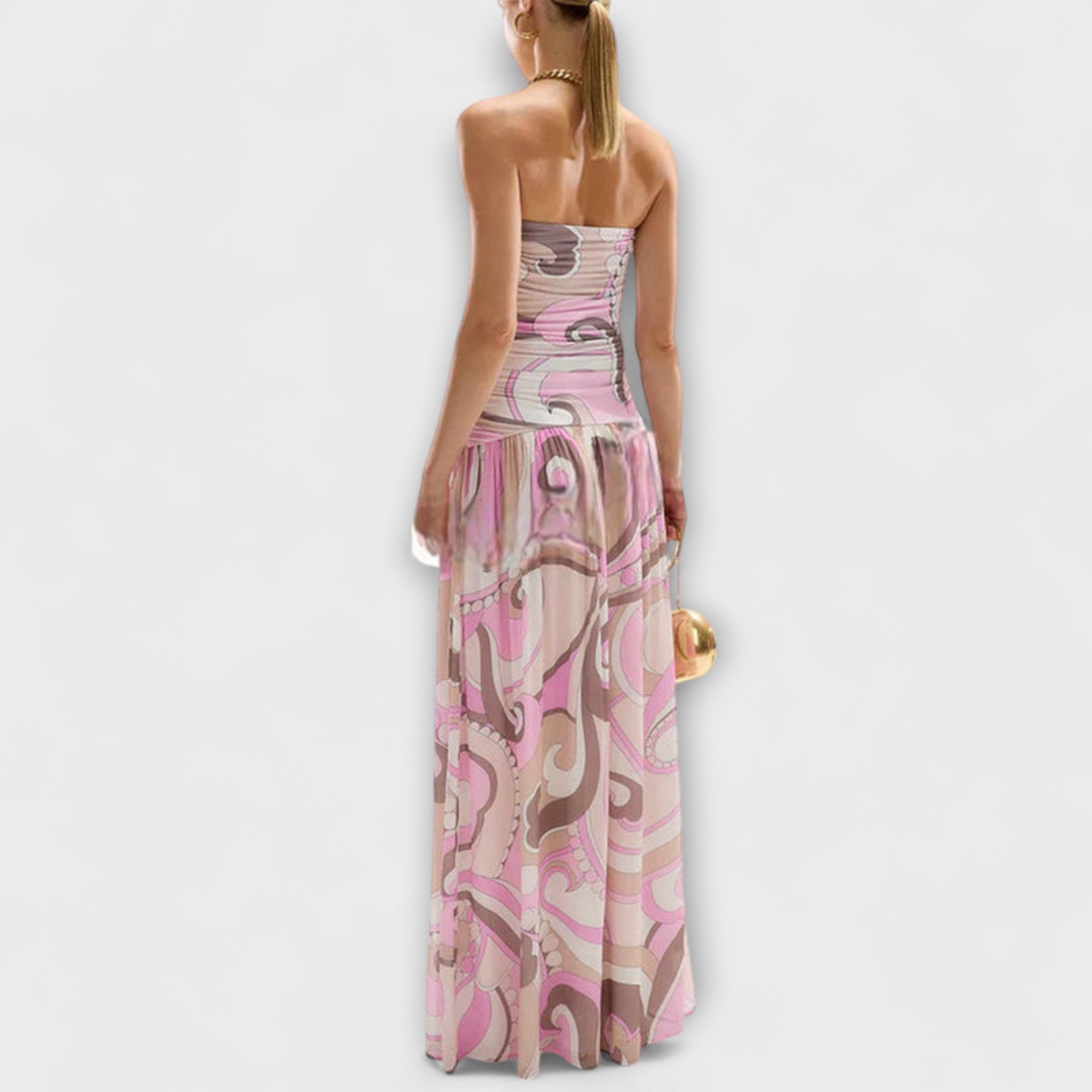 Aurora - Atemberaubendes pastellfarbenes schulterfreies Maxikleid
