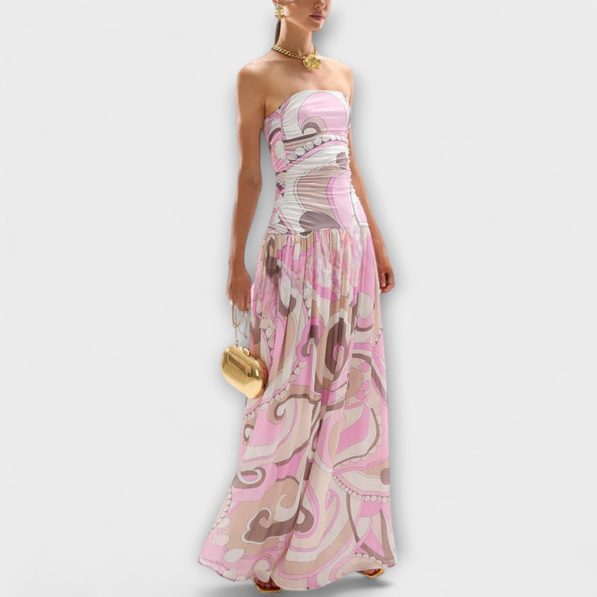 Aurora - Atemberaubendes pastellfarbenes schulterfreies Maxikleid