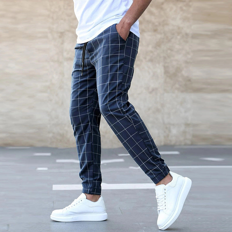 Herren Jogginghose kariert – Gerade geschnitten, Casual Streetwear, Frühling Freizeit