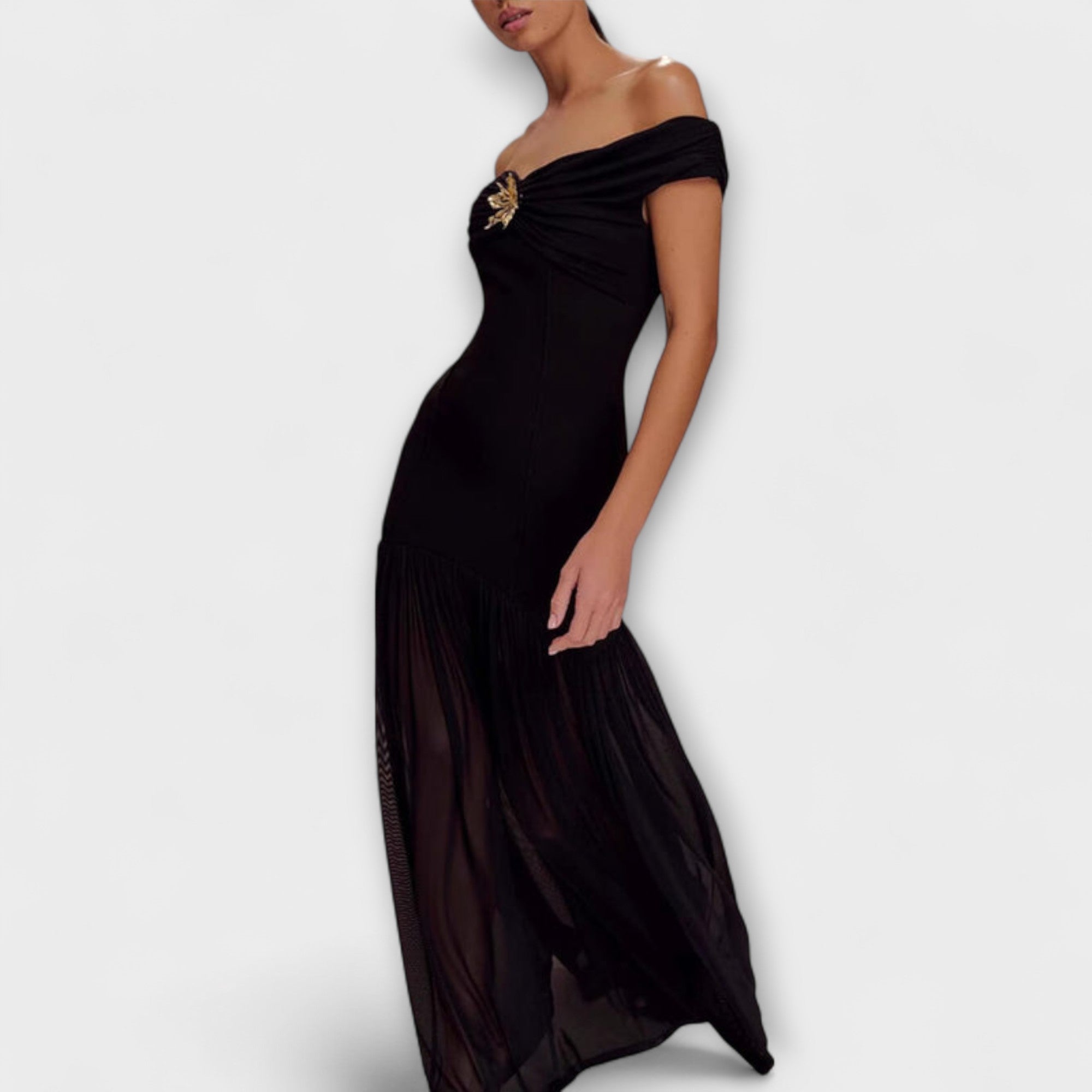 Aurora - Schickes trägerloses Bodycon-Maxikleid mit floralen Verzierungen