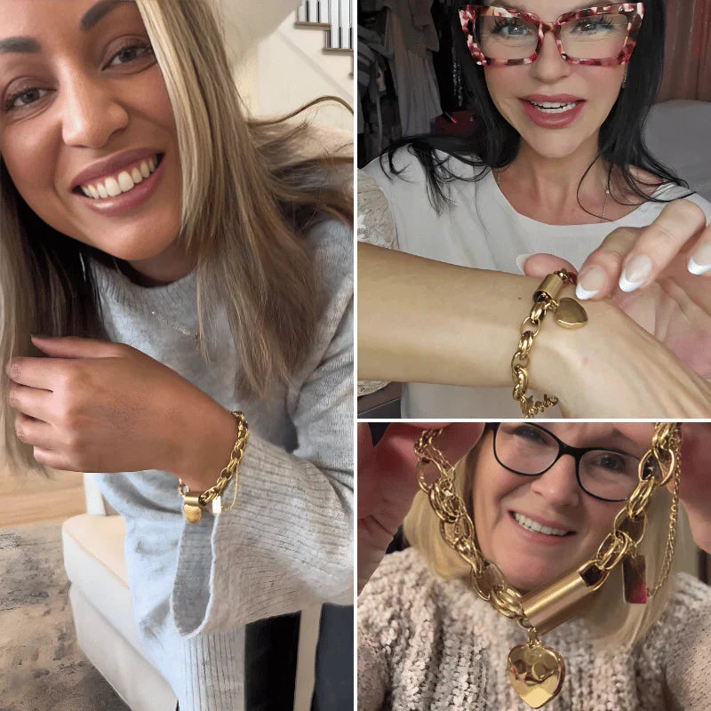 Chunky Hearted Armband | Gold