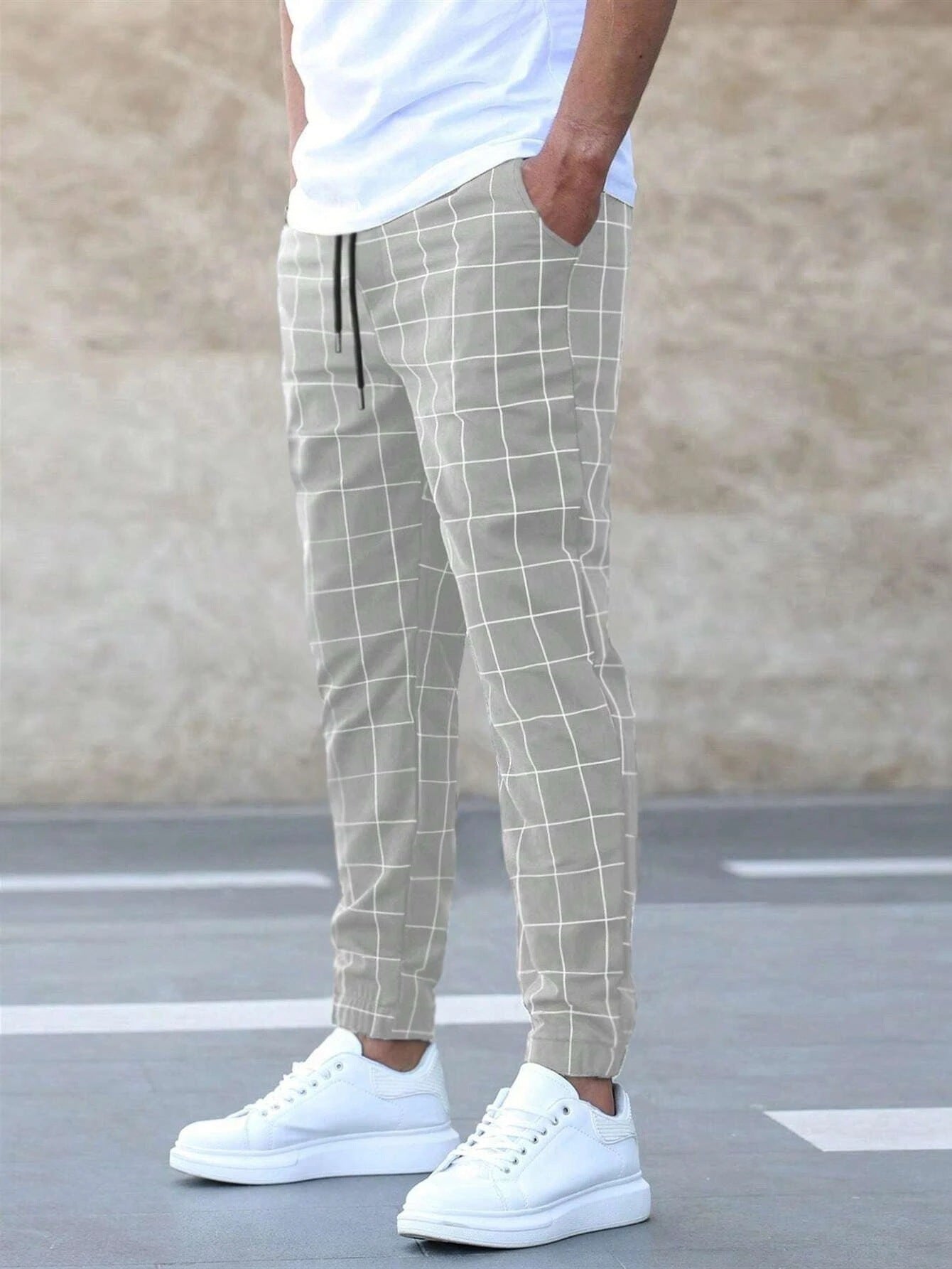 Herren Jogginghose kariert – Gerade geschnitten, Casual Streetwear, Frühling Freizeit