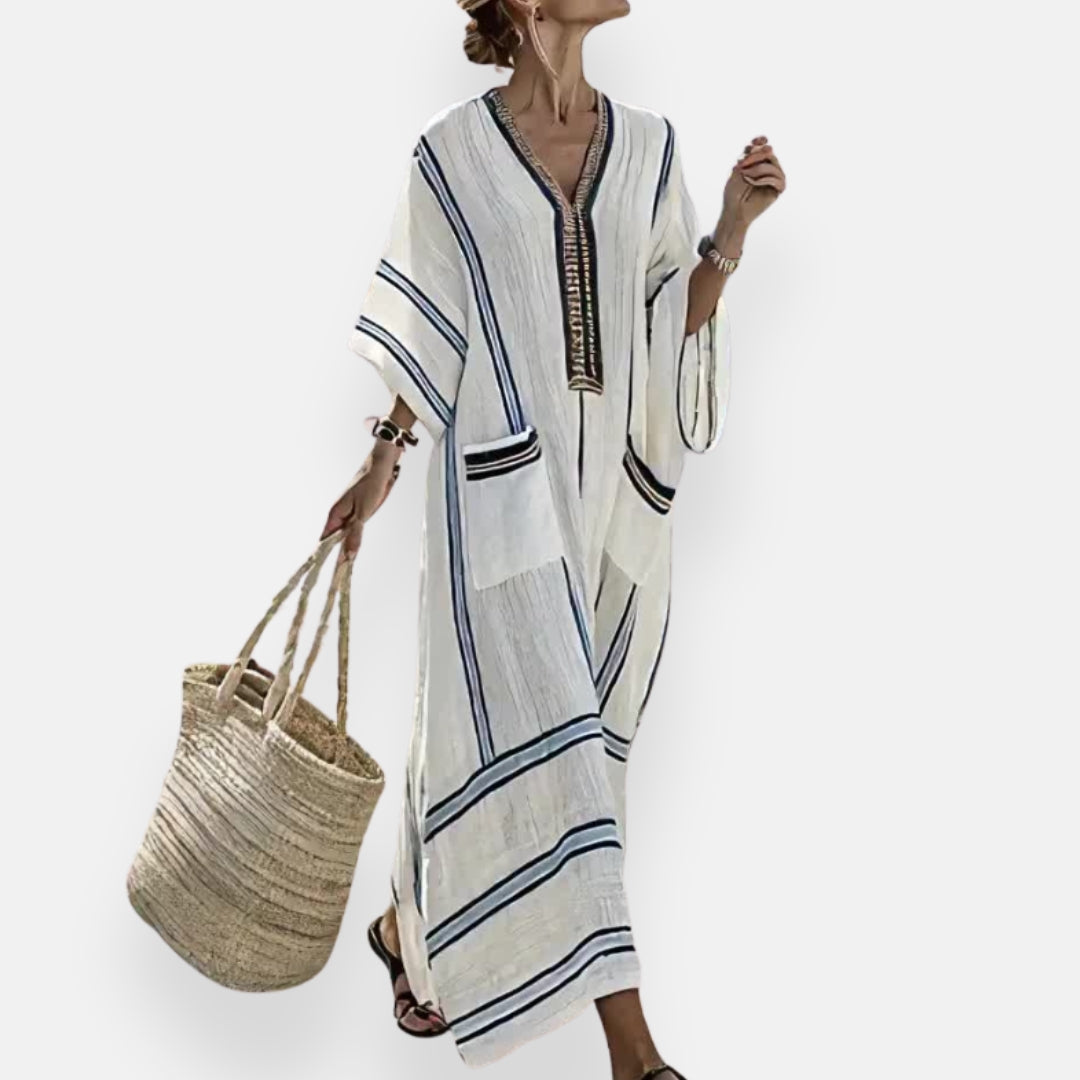 Véronique | Kaftan Kleid mit Streifen und Taschen
