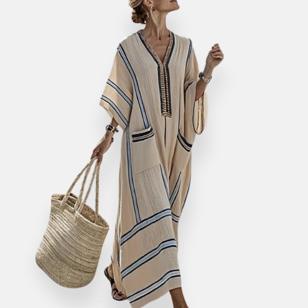 Véronique | Kaftan Kleid mit Streifen und Taschen