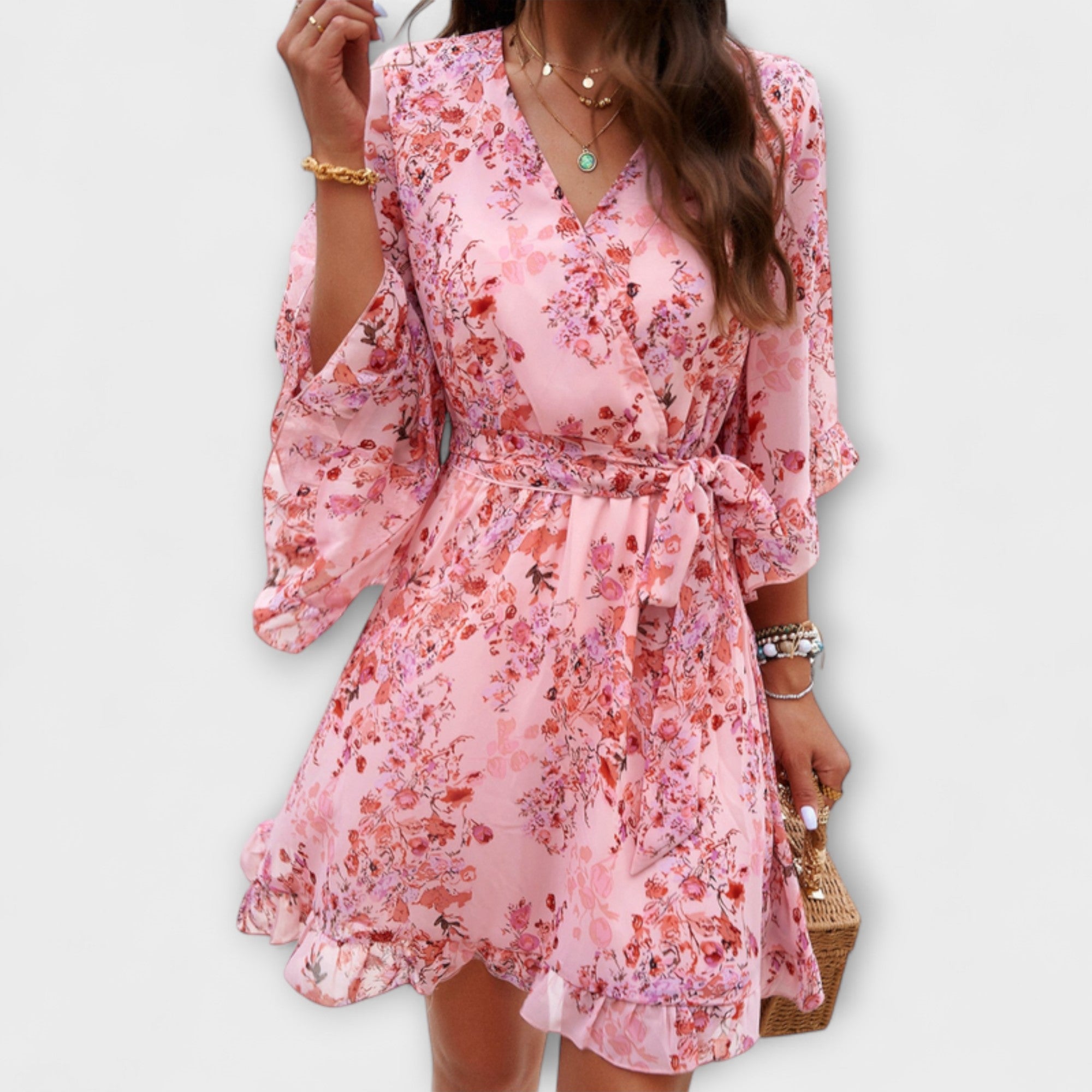 Aurora - Damen Midi Kleid mit Blumenmuster