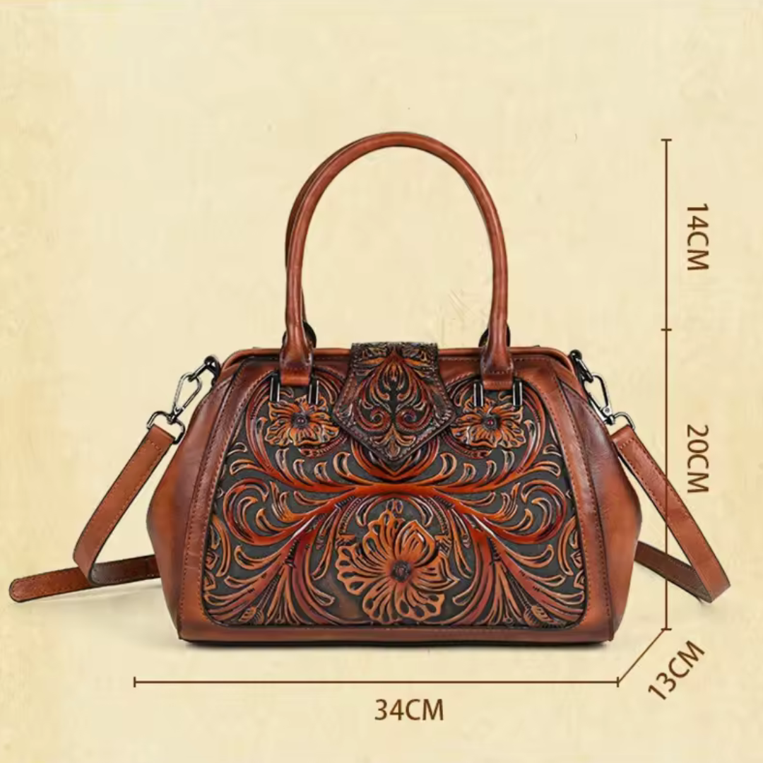 Florina - Handtasche aus Leder mit Gravur und floralem Muster