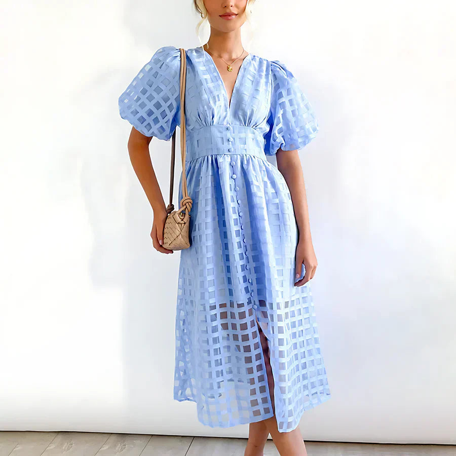 Cindy™ | Klassisches Midi-Kleid mit Puffärmeln