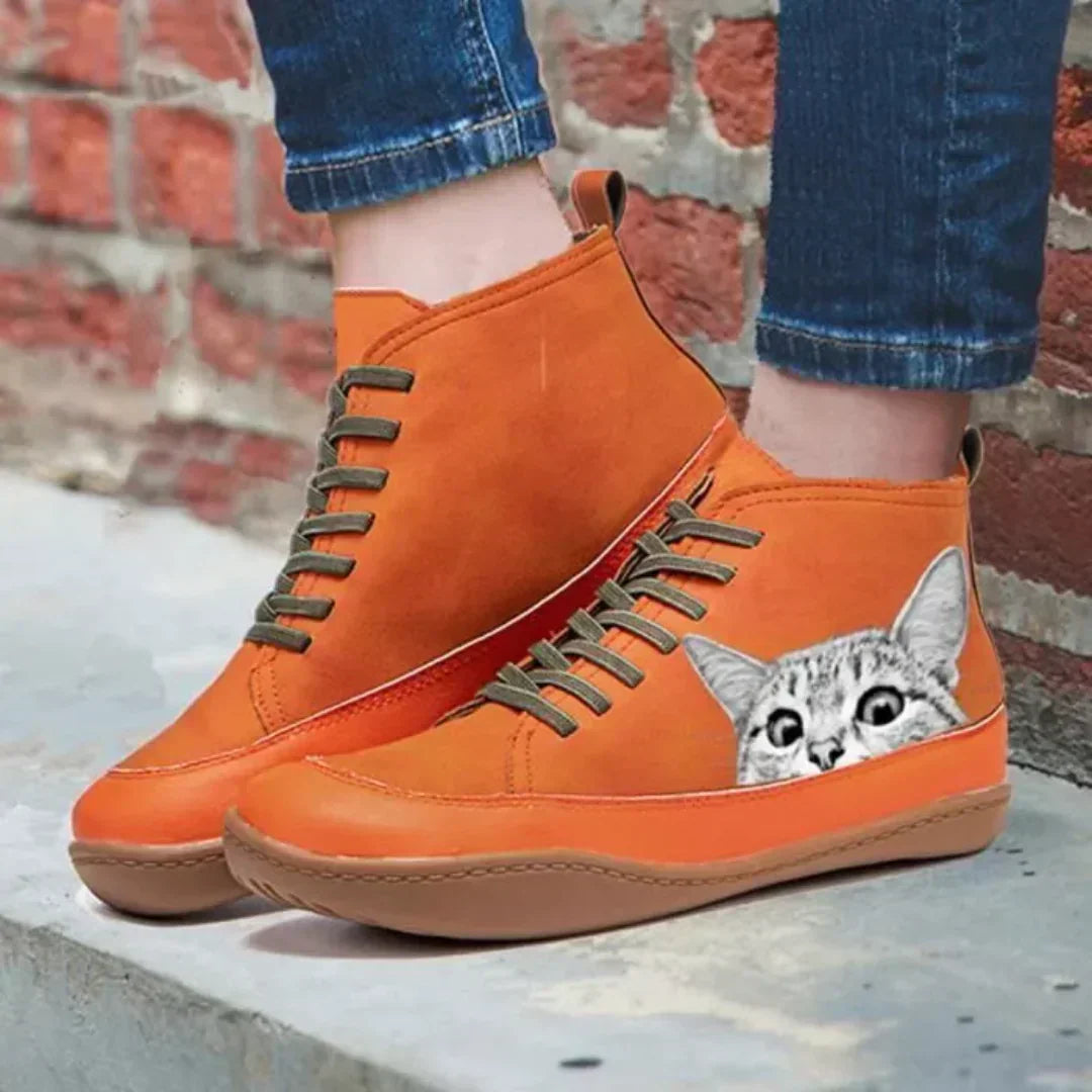 Fenna - Leder-Stiefeletten Für Katzenliebhaber
