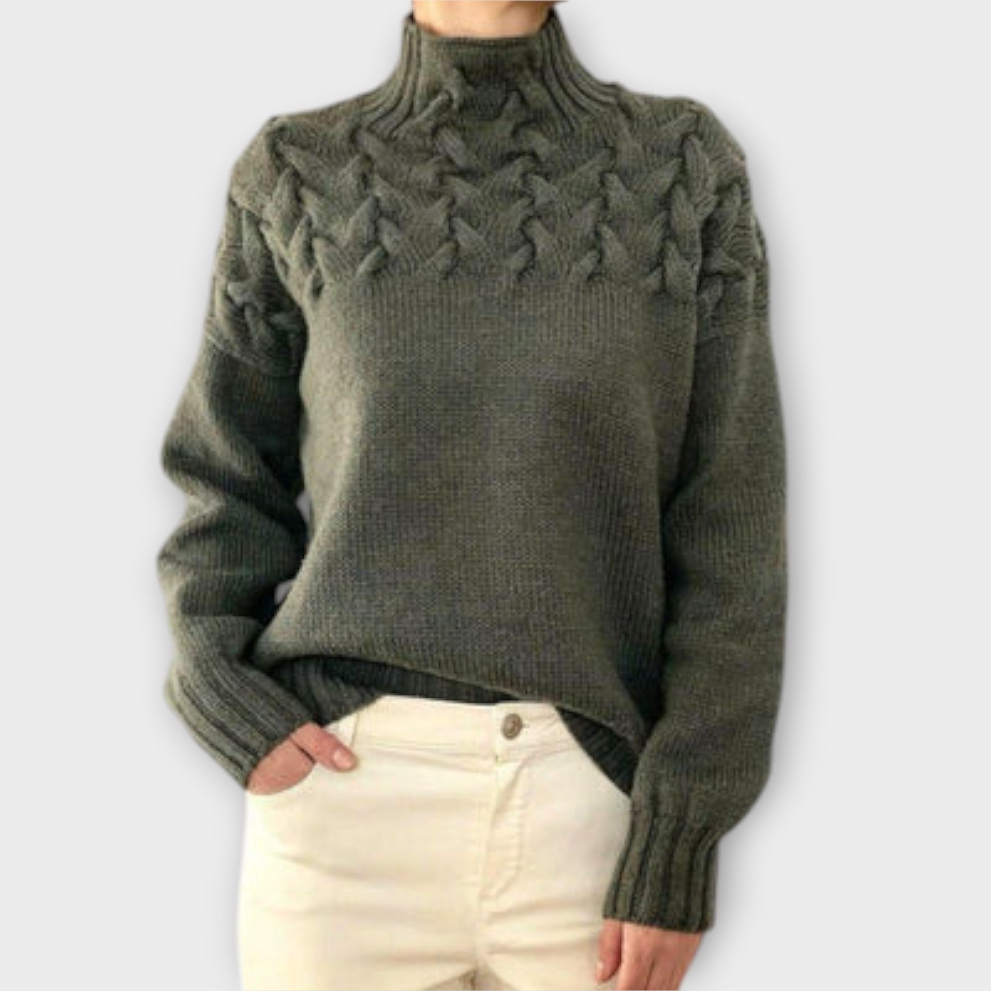 Aurora - Damenpullover mit Zopfstrick-Detail