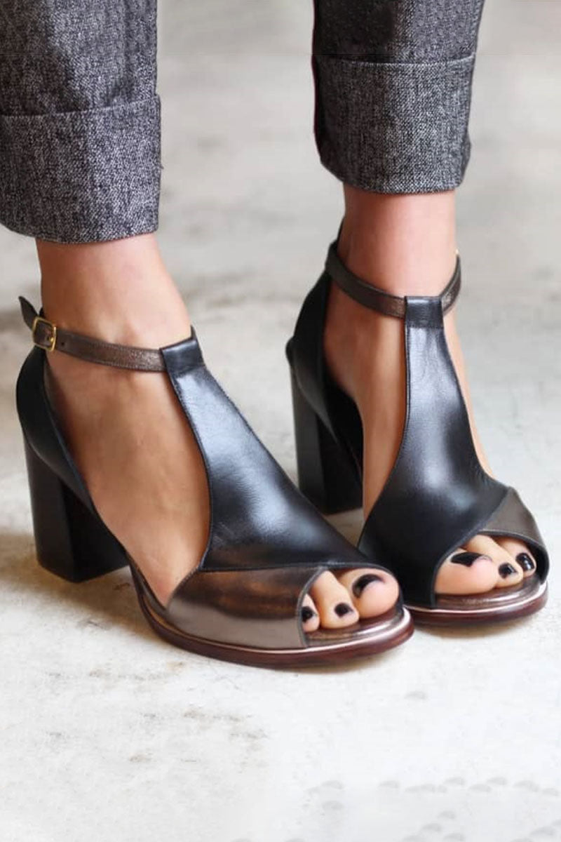 Anyao™ Elegante High Heels mit Offener Spitze im Schwarzem Patchwork – Perfekt für Jeden Anlass
