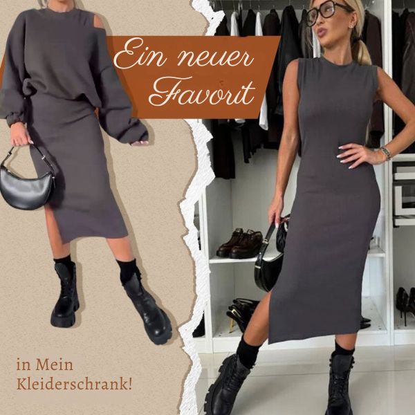 Damen-Set mit schrägem Schulterdesign, Sweatshirt und ärmelloser Kleid