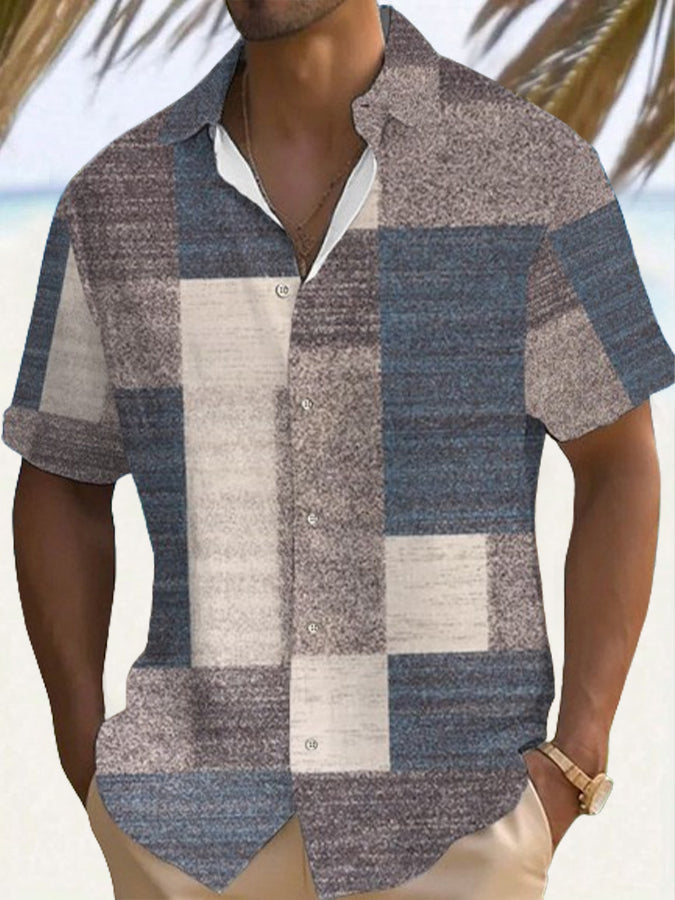 Luftiges Patchwork Herren Kurzarmhemd