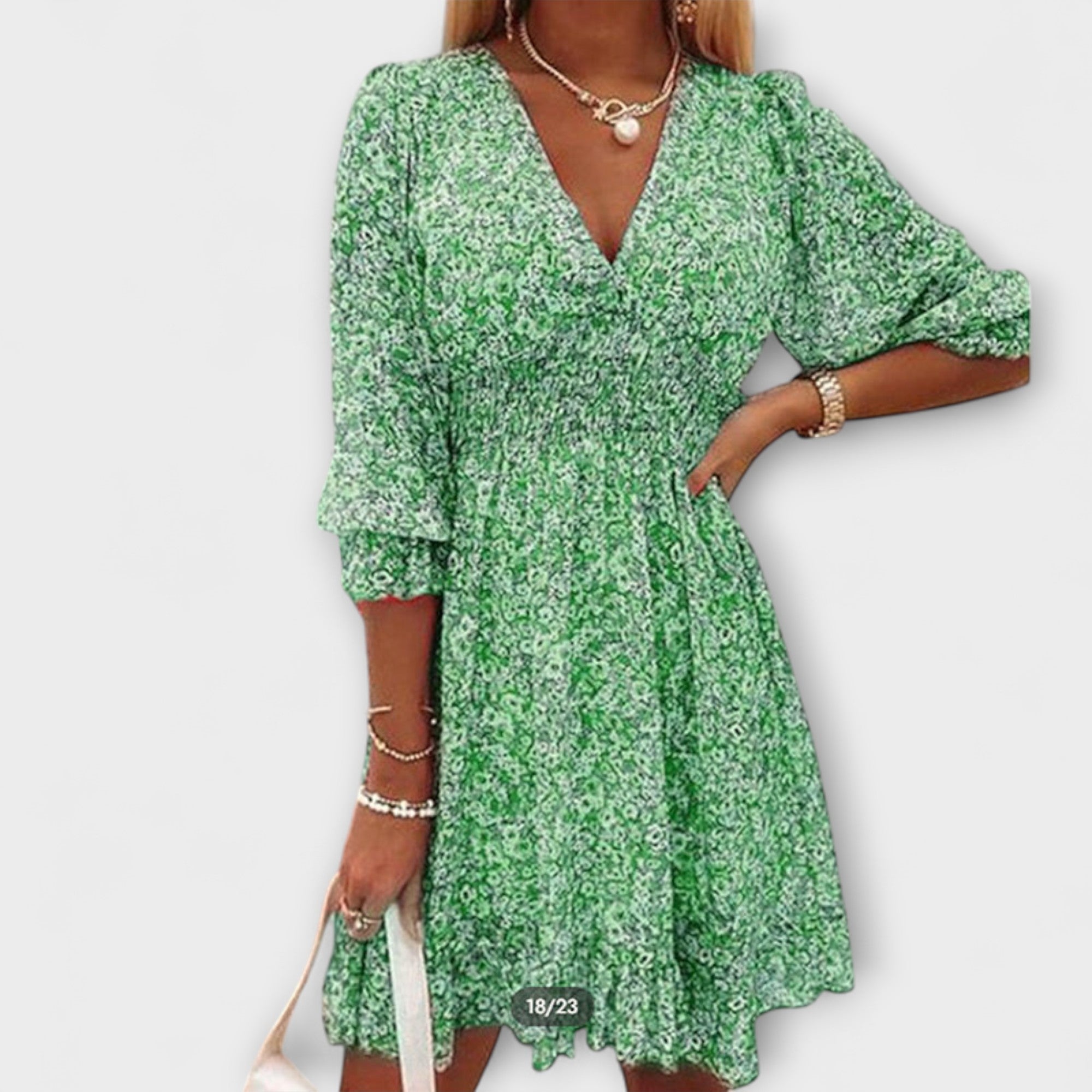 Aurora Blumiges Puffärmelkleid für Damen