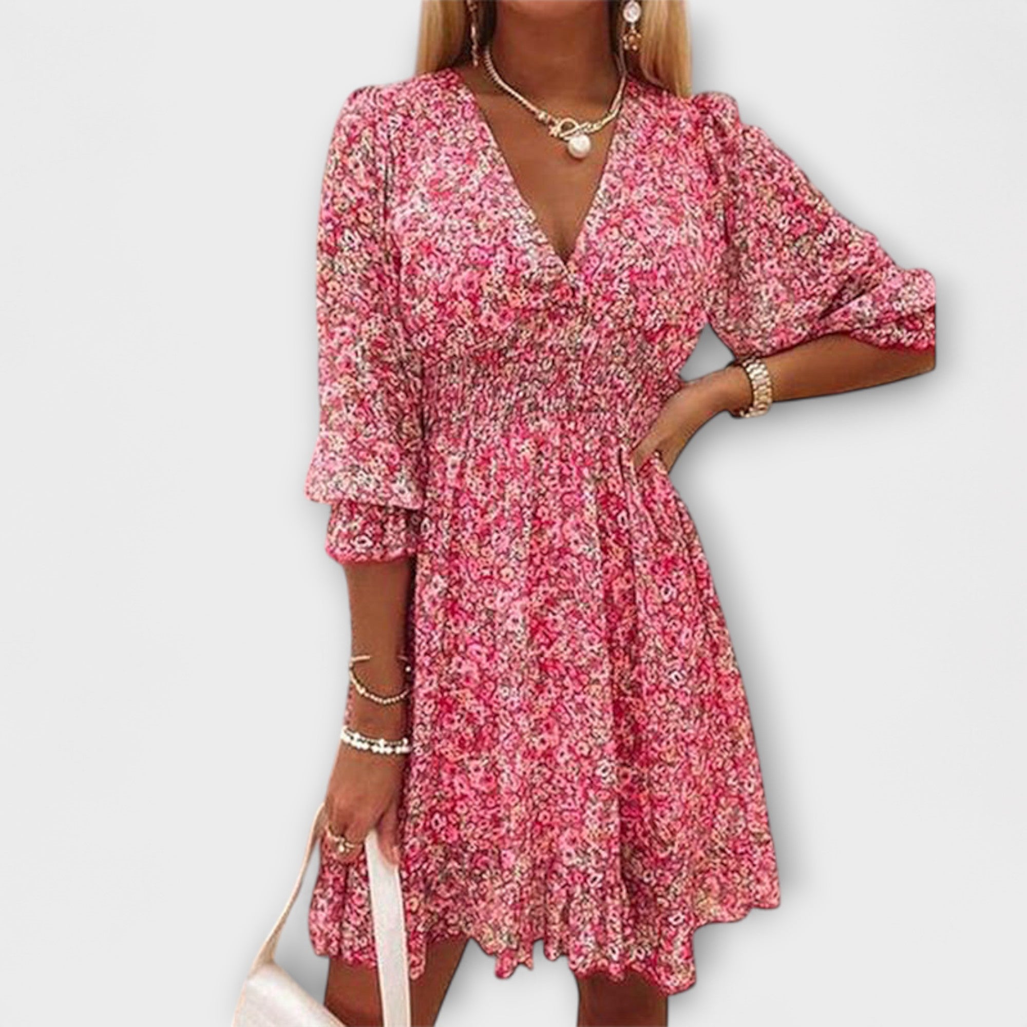 Aurora Blumiges Puffärmelkleid für Damen