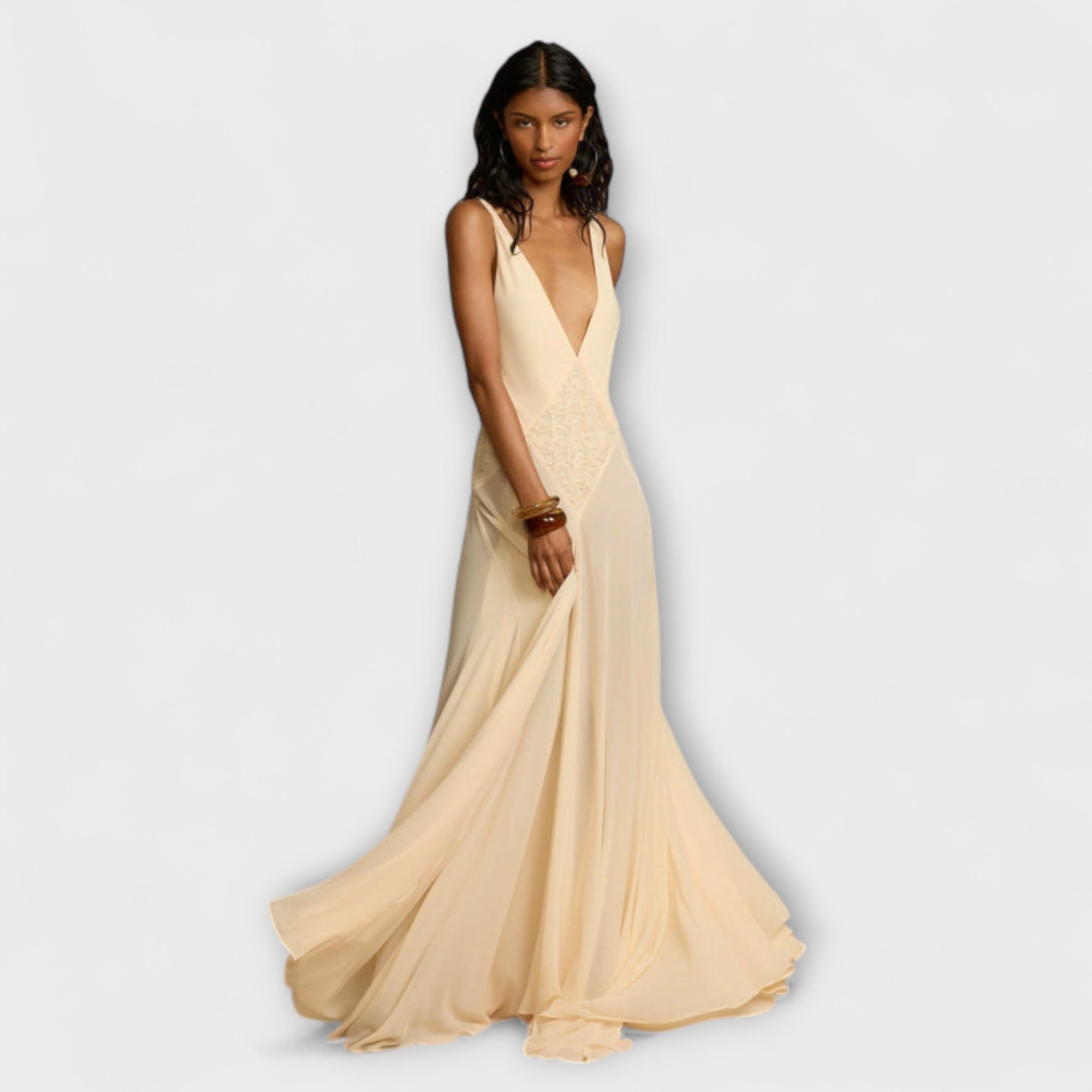 Aurora - Maxikleid mit tiefem V-Ausschnitt