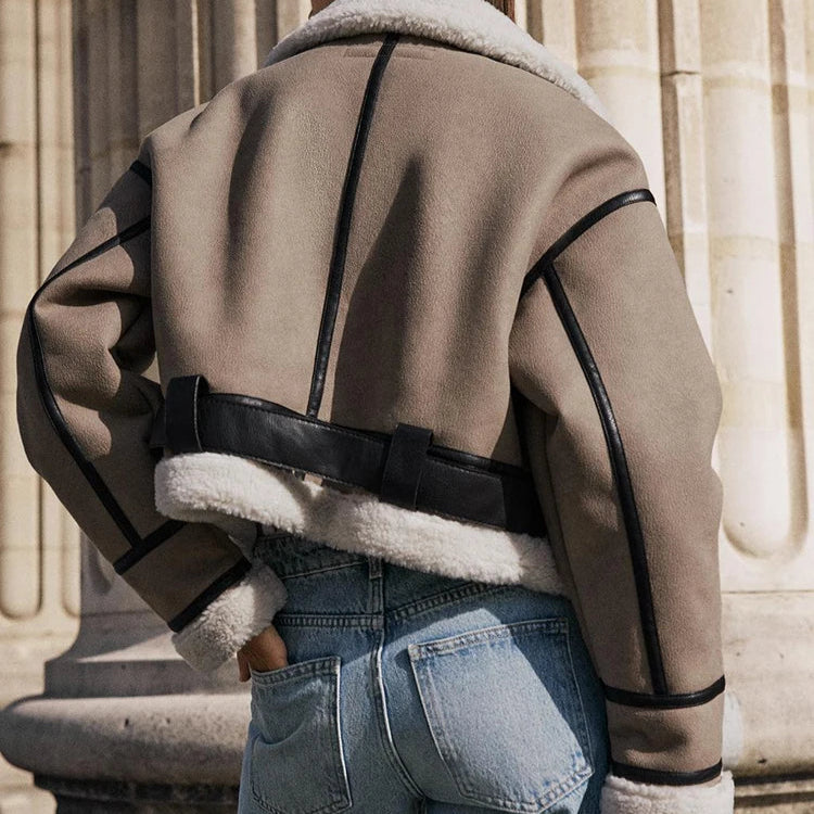 Mika München | Vielseitige khakifarbene Lederjacke