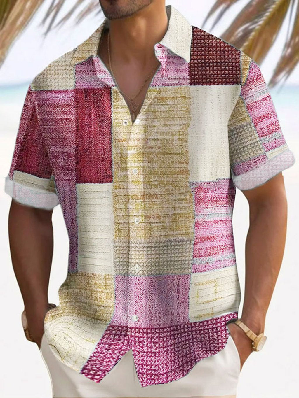 Luftiges Patchwork Herren Kurzarmhemd