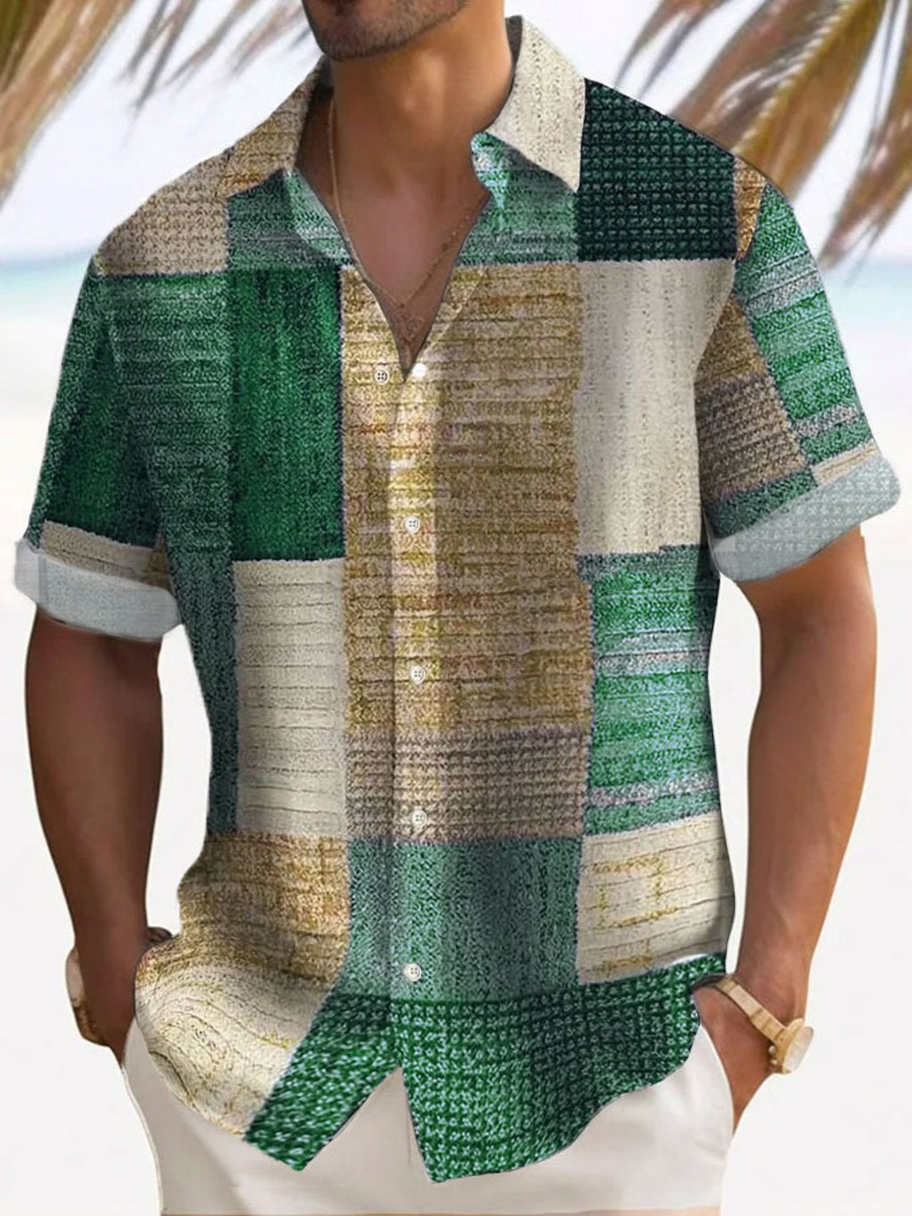 Luftiges Patchwork Herren Kurzarmhemd