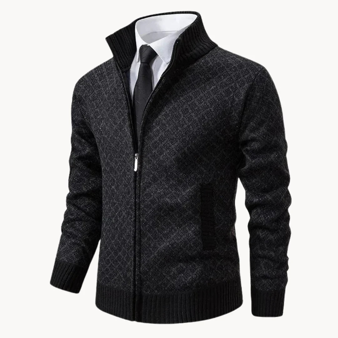 Stehkragen-Strickjacke mit Reißverschluss für Herren