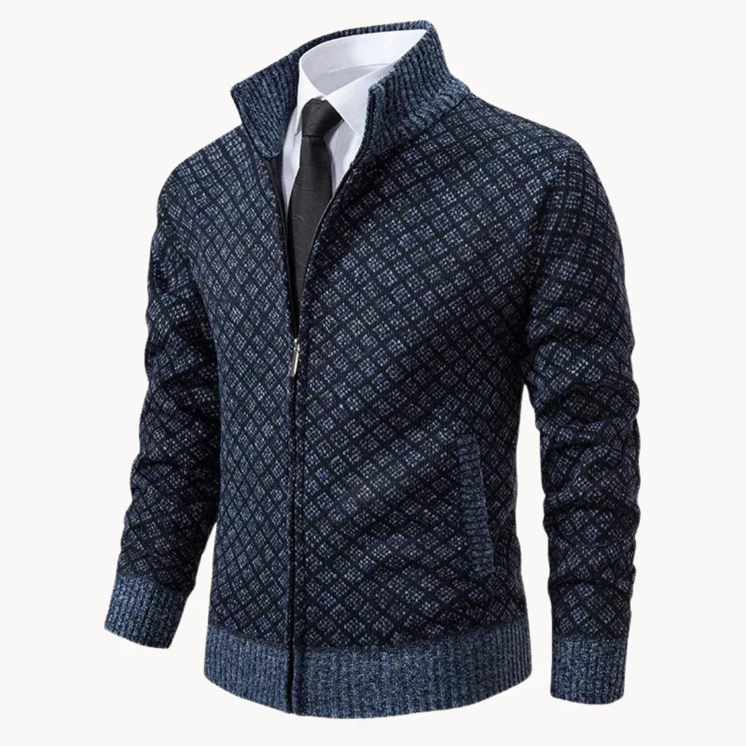 Stehkragen-Strickjacke mit Reißverschluss für Herren