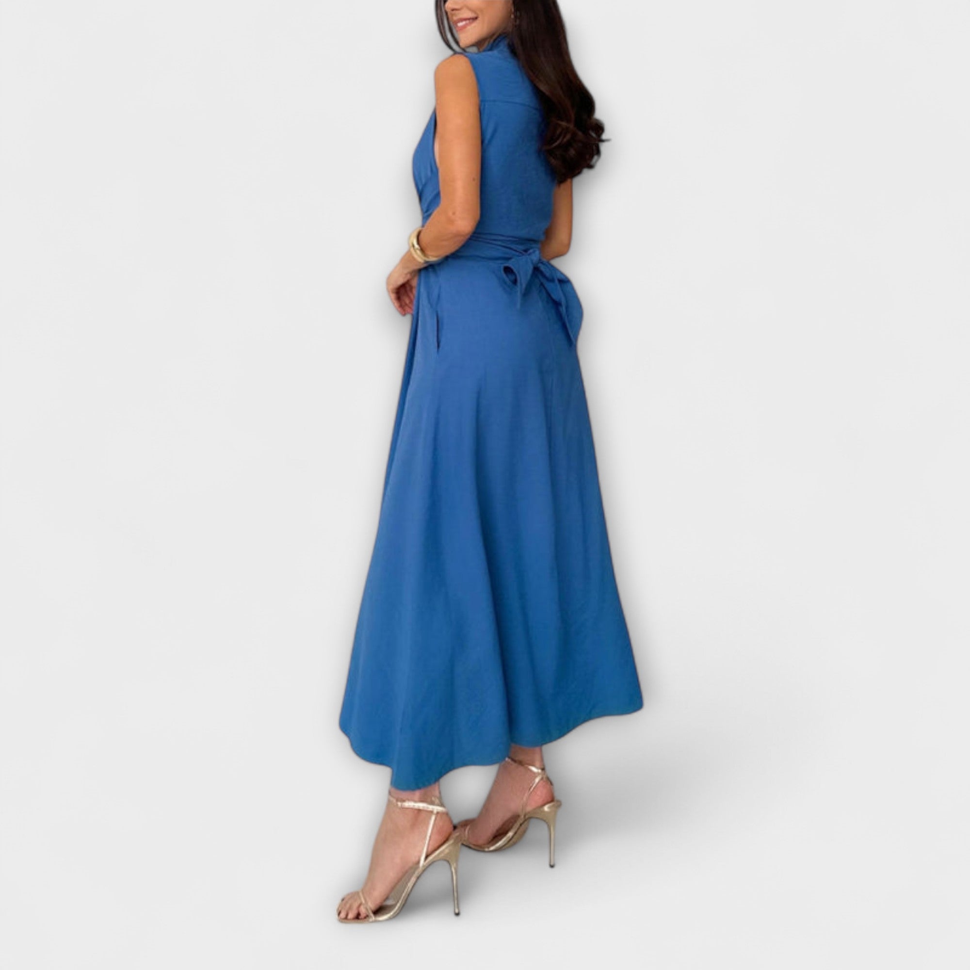 Aurora - Auffälliges, einreihiges Midi-Kleid mit Bindedetail