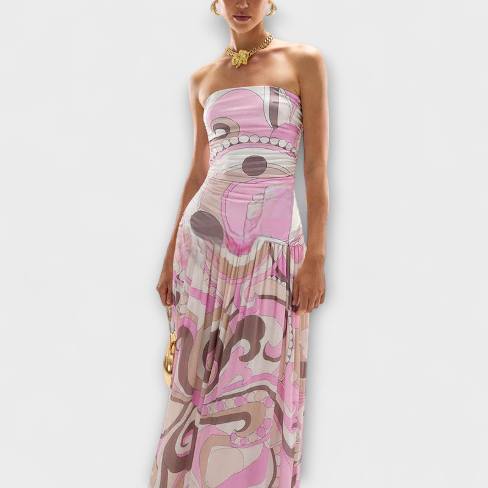 Aurora - Atemberaubendes pastellfarbenes schulterfreies Maxikleid