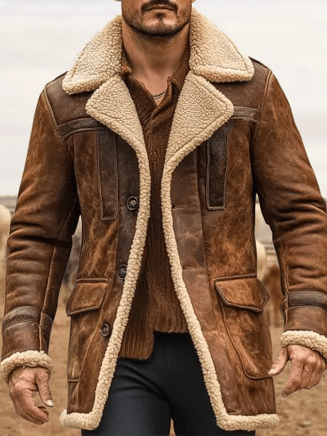 Herren Vintage Wildleder Patchwork Plüsch Multi-Taschen Umlegekragen Outdoor Jacke Letzter Tag 80% Rabatt!