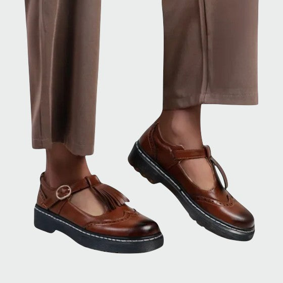 Olivia - Elegante T-Bar Leder Schuhe