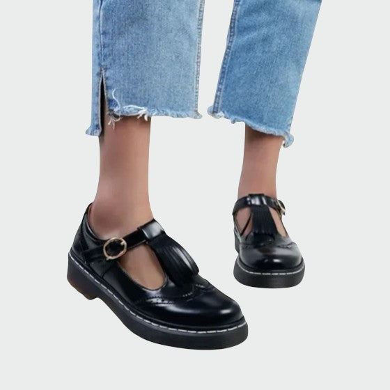 Olivia - Elegante T-Bar Leder Schuhe