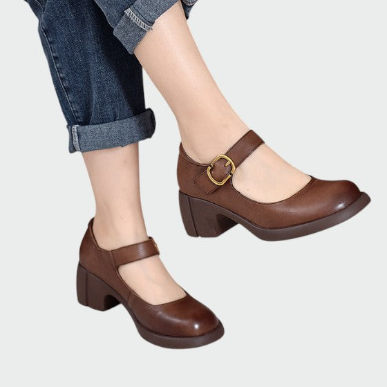 Olivia - Mary Jane Schuhe mit dicker Absatz und Schnalle