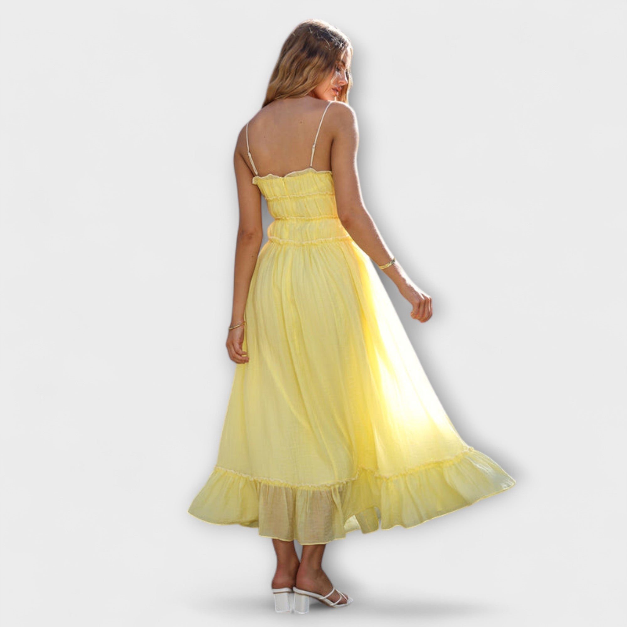 Celine - Rüschengesäumtes ärmelloses Midikleid