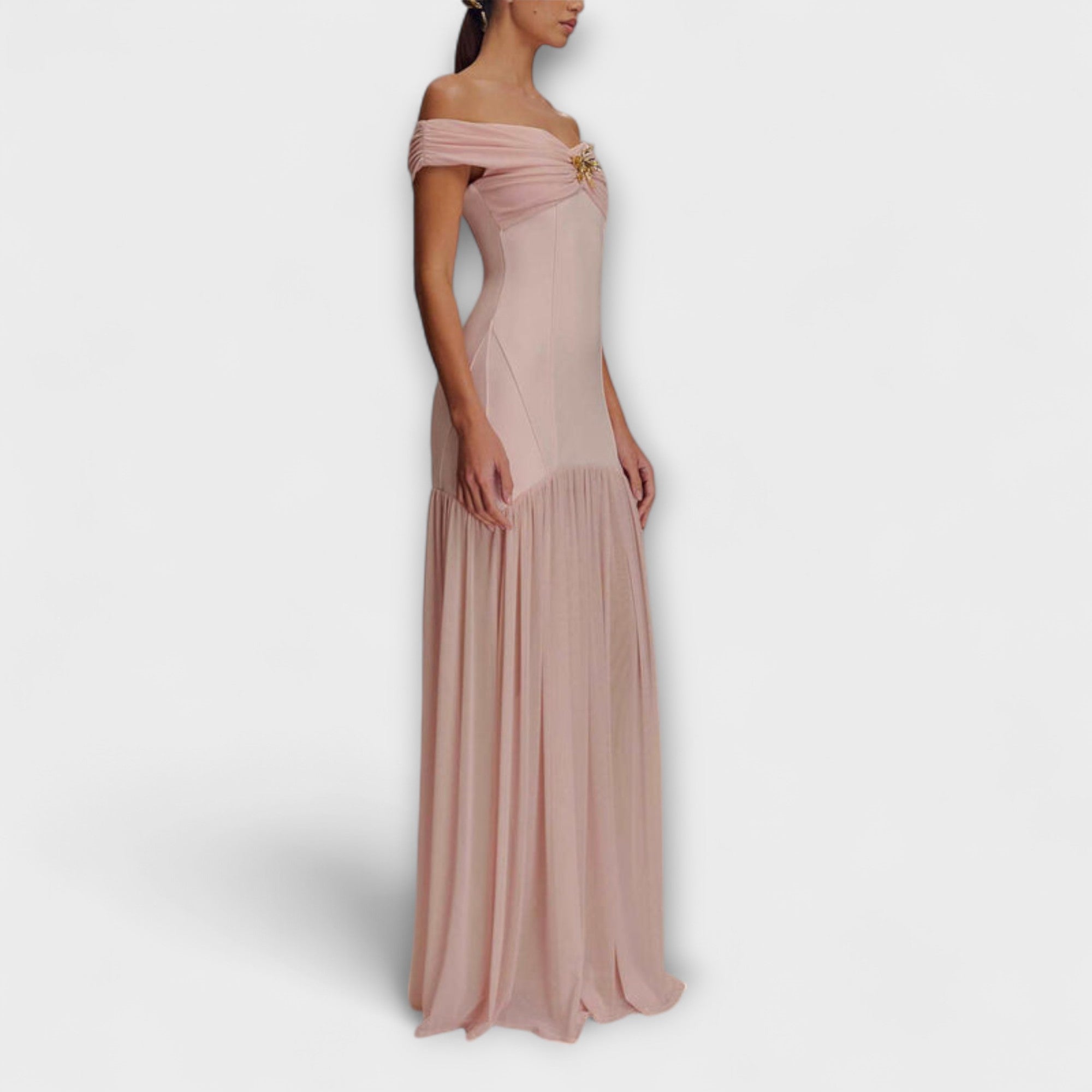 Aurora - Schickes trägerloses Bodycon-Maxikleid mit floralen Verzierungen