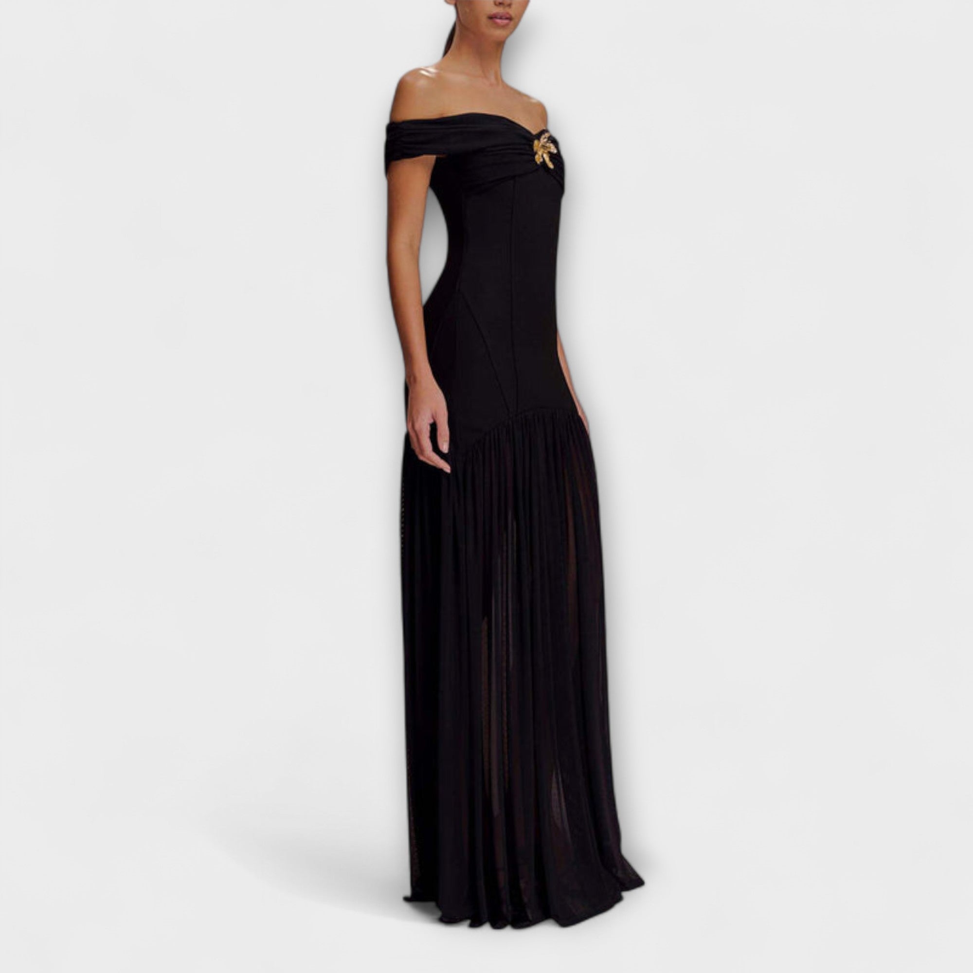 Aurora - Schickes trägerloses Bodycon-Maxikleid mit floralen Verzierungen