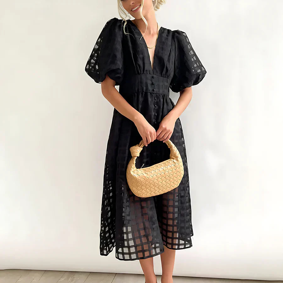 Cindy™ | Klassisches Midi-Kleid mit Puffärmeln