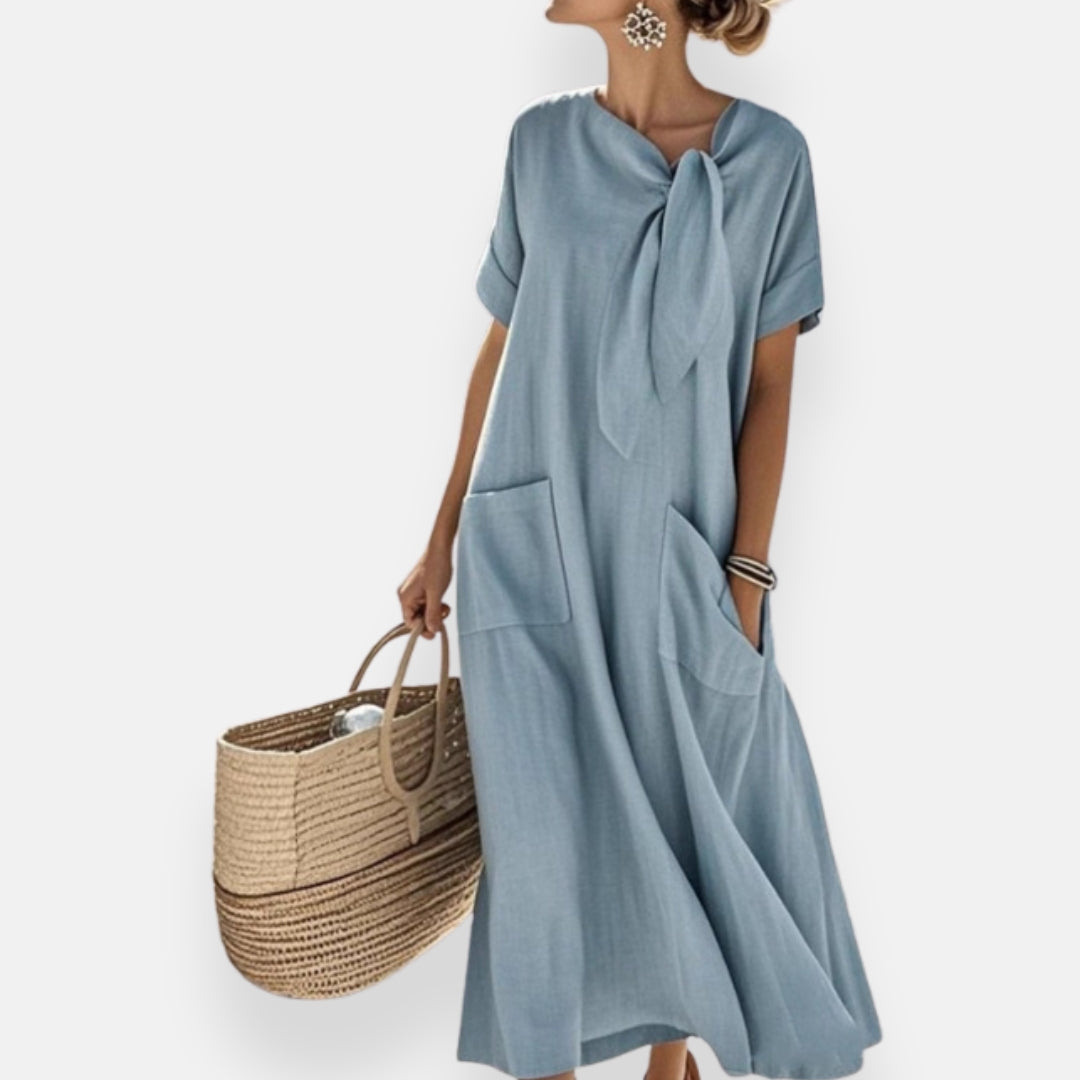 Naëlle | Kleid mit gebundenem Kragen und Taschen