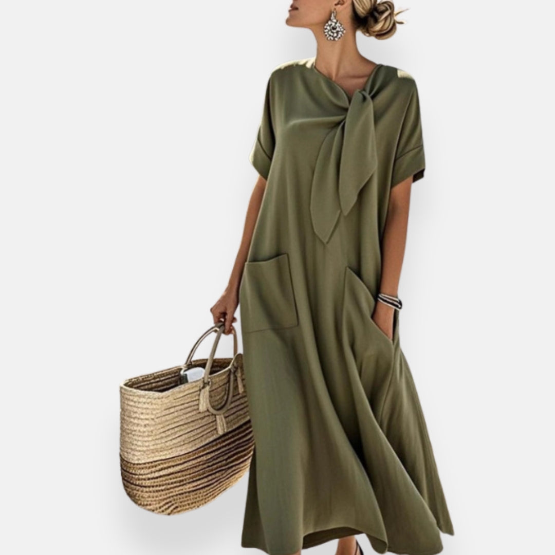 Naëlle | Kleid mit gebundenem Kragen und Taschen