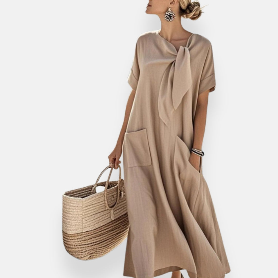 Naëlle | Kleid mit gebundenem Kragen und Taschen