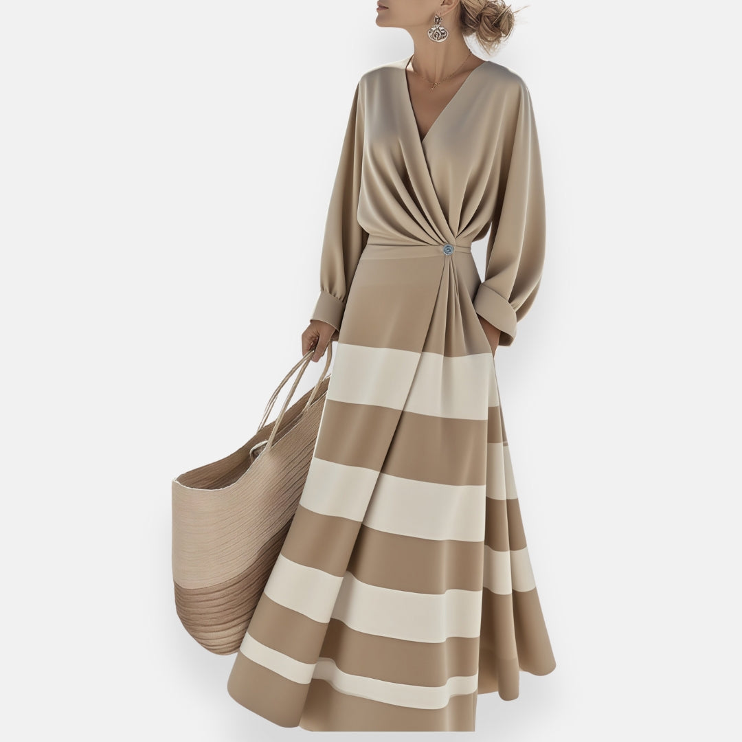 Caline | Gestreiftes Kleid mit drapiertem Knoten