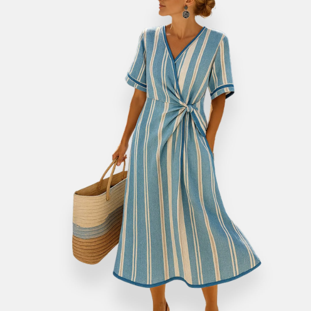 Brisia | Gestreiftes Kleid mit Drapée-Knoten