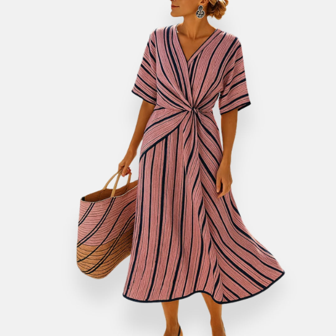 Yvette | Gestreiftes Kleid mit Drapée-Knoten