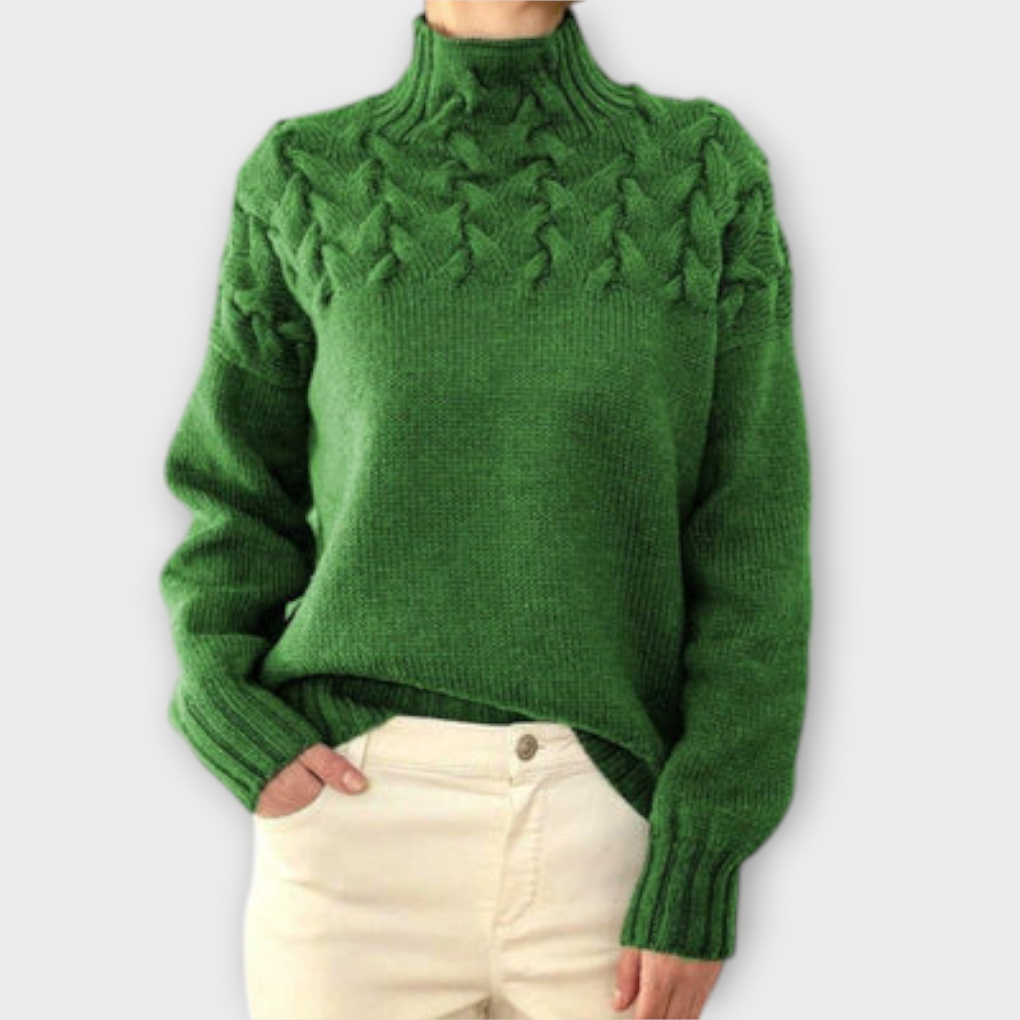 Aurora - Damenpullover mit Zopfstrick-Detail
