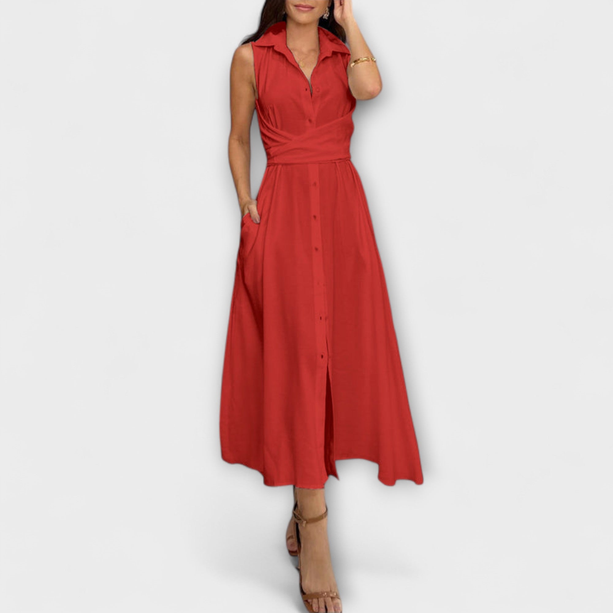 Aurora - Auffälliges, einreihiges Midi-Kleid mit Bindedetail