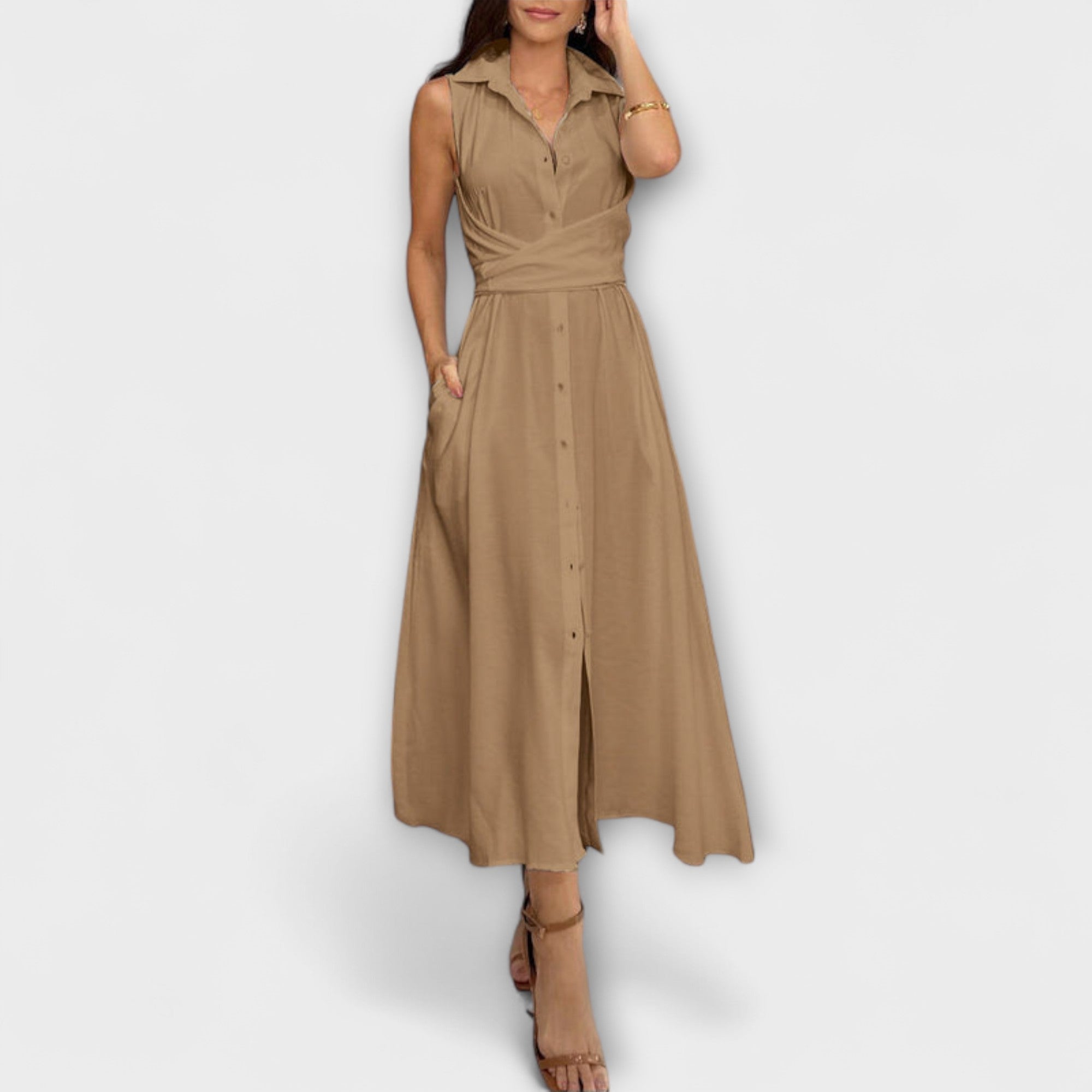 Aurora - Auffälliges, einreihiges Midi-Kleid mit Bindedetail