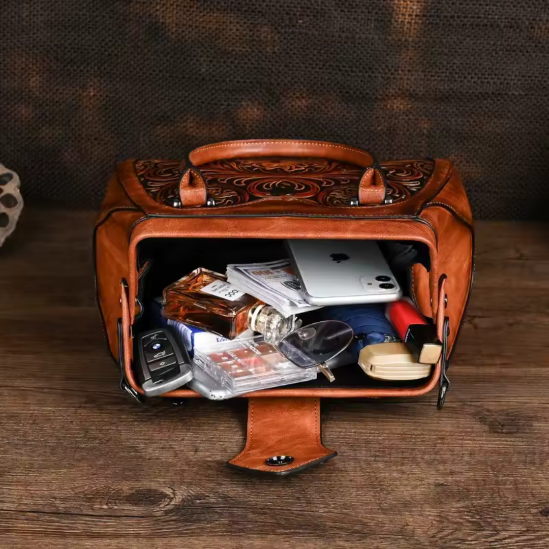 Florina - Handtasche aus Leder mit Gravur und floralem Muster
