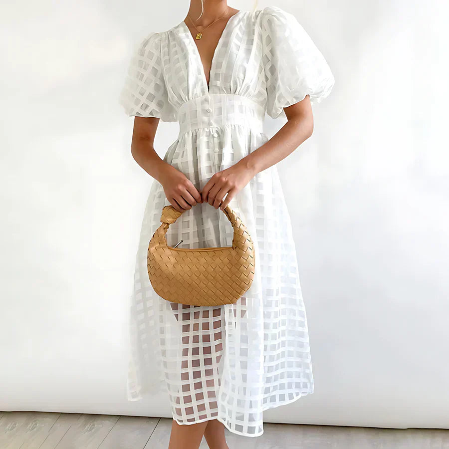 Cindy™ | Klassisches Midi-Kleid mit Puffärmeln