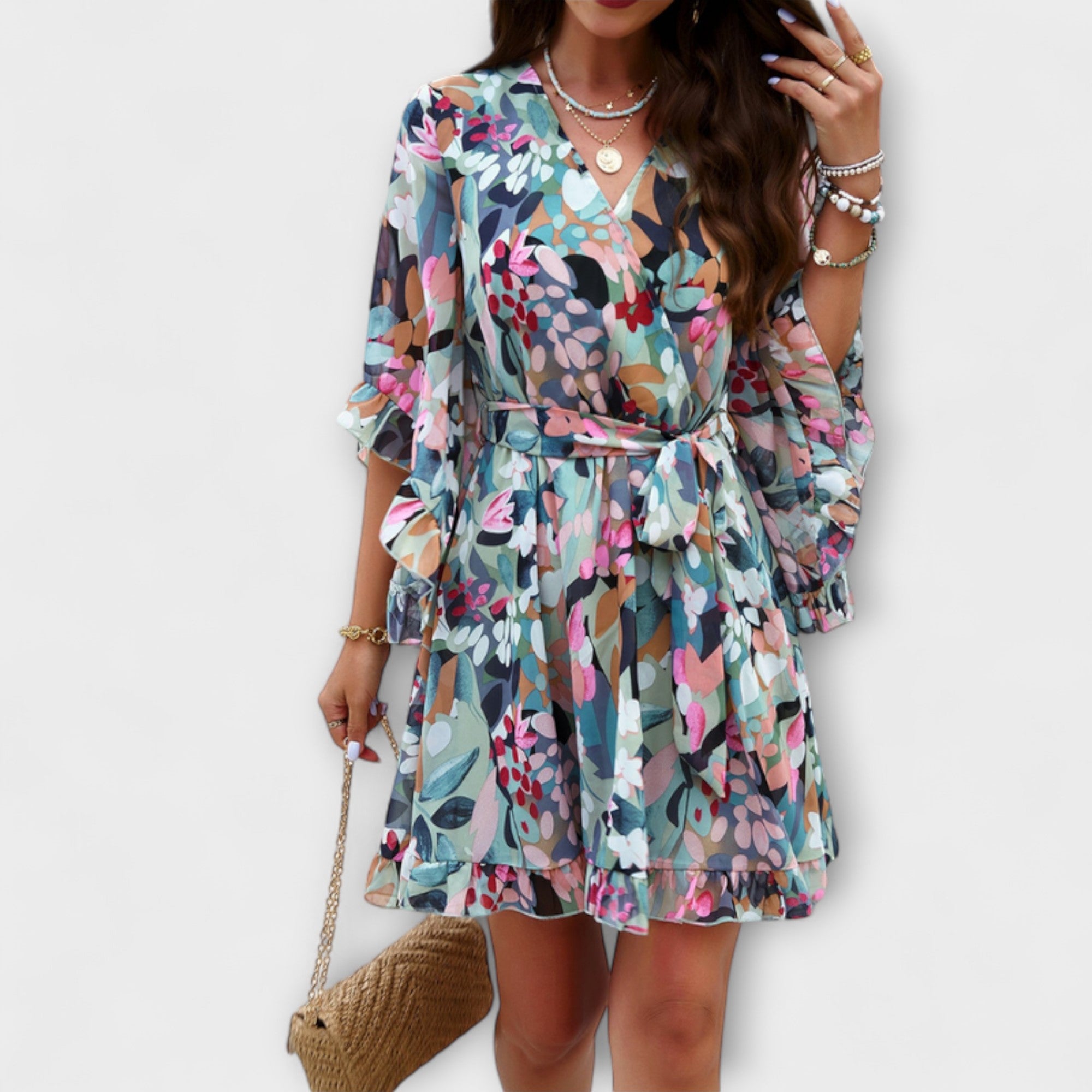 Aurora - Damen Midi Kleid mit Blumenmuster