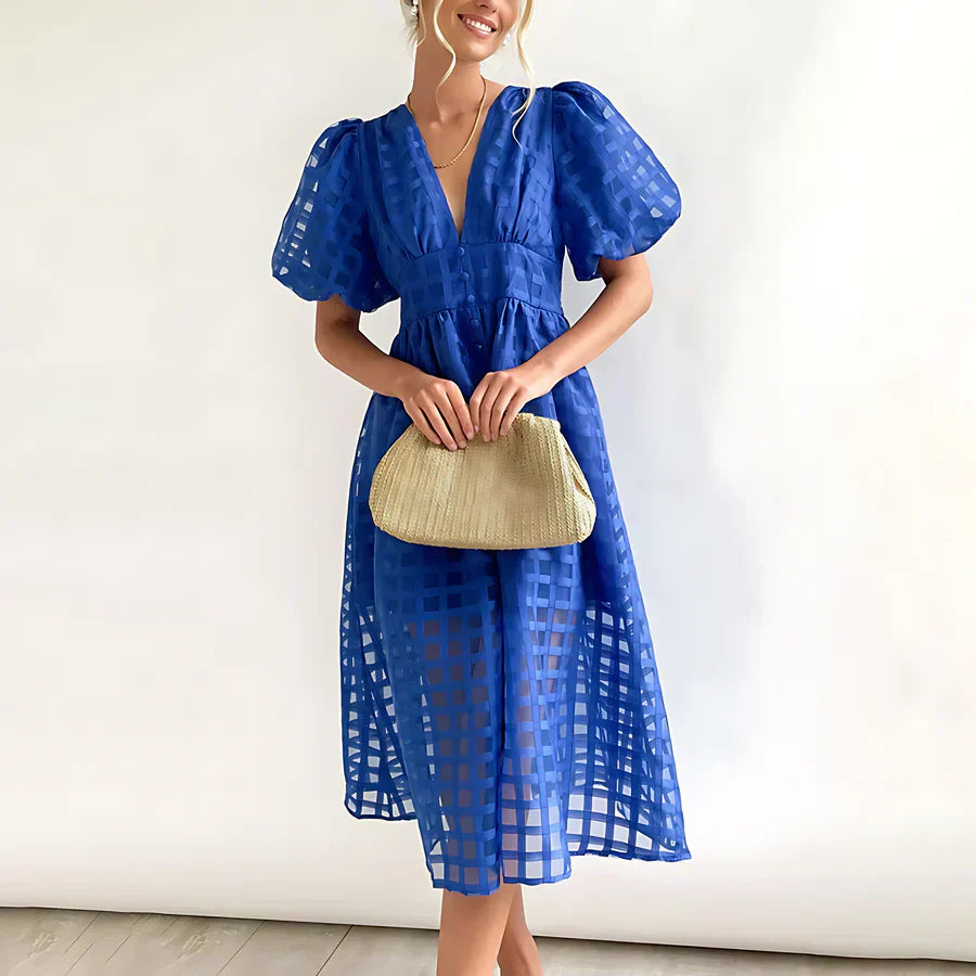 Cindy™ | Klassisches Midi-Kleid mit Puffärmeln