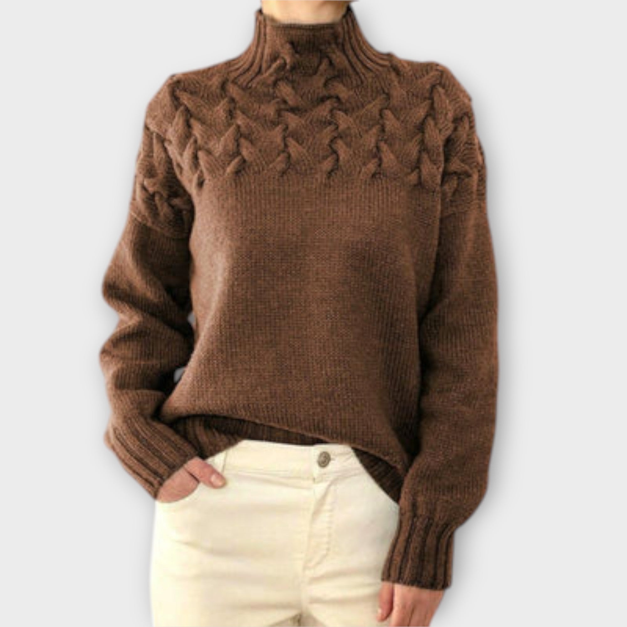 Aurora - Damenpullover mit Zopfstrick-Detail