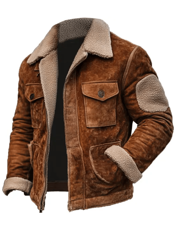 Herren Vintage Wildleder Fleece Patchwork Outdoor Jacke Letzter Tag 80% Rabatt!