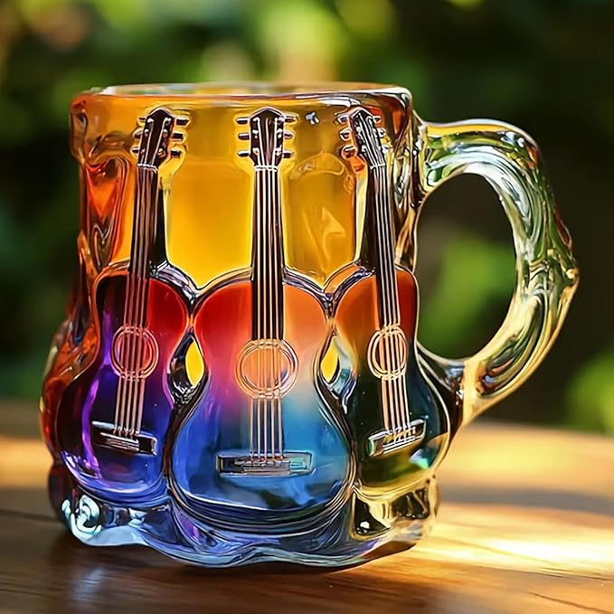 Handgefertigte Tasse mit 3D-Gitarrenmotiven